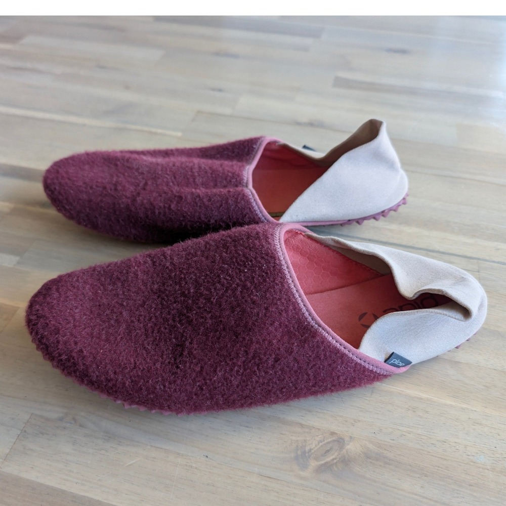 Plae Wool Felt Slippers‎ Burgundy Beige Indoor Outdoor Women